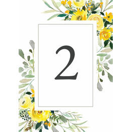 Yellow Floral Wedding Table Number