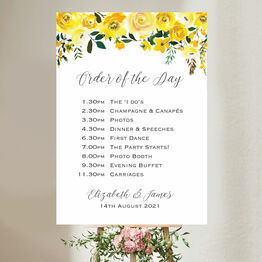 Yellow Floral Wedding Order of the Day Sign