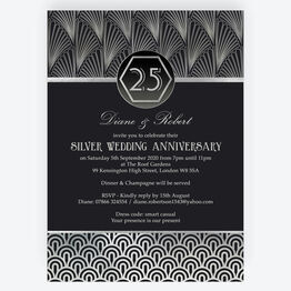 Art Deco 1920s Style Silver / 25th Wedding Anniversary Invitation