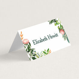 Greenery & Peach Flowers Wedding Place Cards
