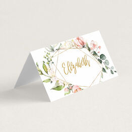 White, Blush Pink & Rose Gold Floral Frame Wedding Place Card