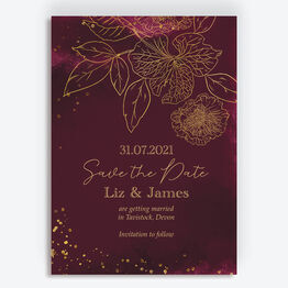 Burgundy & Gold Floral Outline Save the Date