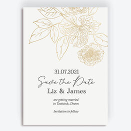White & Gold Floral Outline Save the Date