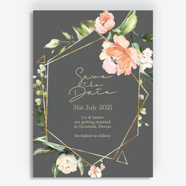 Charcoal, Blush & Gold Geometric Floral Save the Date