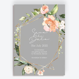 Dove Grey, Blush & Gold Geometric Floral Save the Date