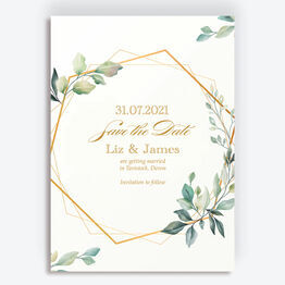 Gold and Greenery Geometric Save the Date