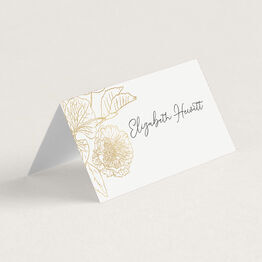 White & Gold Floral Outline Place Cards