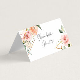 White, Blush & Gold Geometric Floral Place Cards