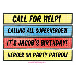 Personalised Comic Book Superhero Party Signs