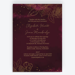 Burgundy & Gold Floral Outline Wedding Invitation