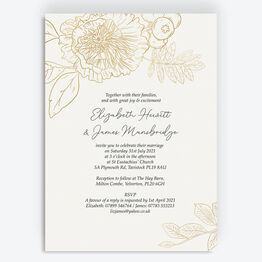 White & Gold Floral Outline Wedding Invitation