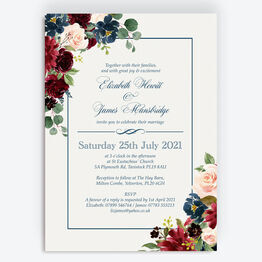 Navy, Burgundy & Blush Floral Frame Wedding Invitation