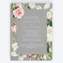 Dove Grey, Blush & Gold Geometric Floral Wedding Invitation