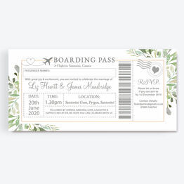 Greenery Boarding Pass Wedding Invitation