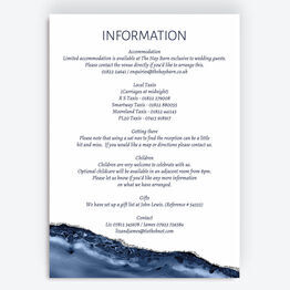 Navy Blue & Silver Watercolour Agate Information Card