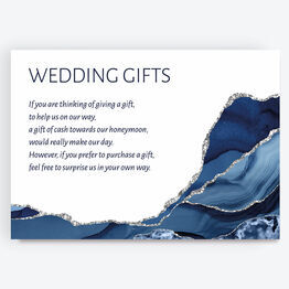 Navy Blue & Silver Watercolour Agate Gift Wish Card