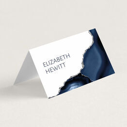 Navy Blue & Silver Watercolour Agate Place Card