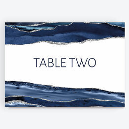 Navy Blue & Silver Watercolour Agate Table Name