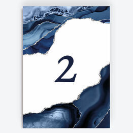 Navy Blue & Silver Watercolour Agate Table Number