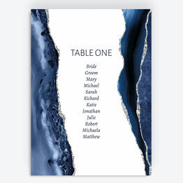 Navy Blue & Silver Watercolour Agate Table Plan Card