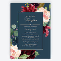 Navy, Burgundy & Blush Floral Evening Reception Invitation