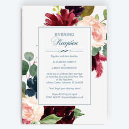 Navy, Burgundy, Blush & White Floral Evening Reception Invitation
