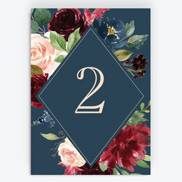 Navy, Burgundy & Blush Floral Table Number