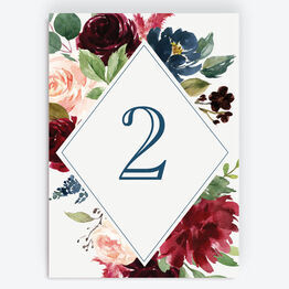 Navy, Burgundy, Blush & White Floral Table Number