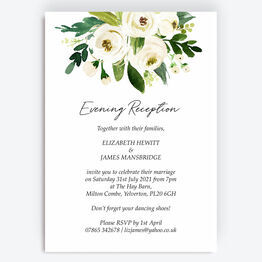 White & Green Floral Evening Reception Invitation