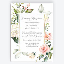 White, Blush & Gold Geometric Floral Evening Reception Invitation