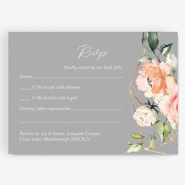 Dove Grey, Blush & Gold Geometric Floral RSVP