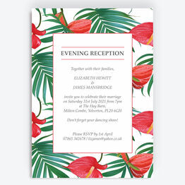 Tropical Red Anthurium Flowers Evening Reception Invitation