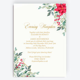 Poinsettia Flowers Winter Wedding Evening Reception Invitation