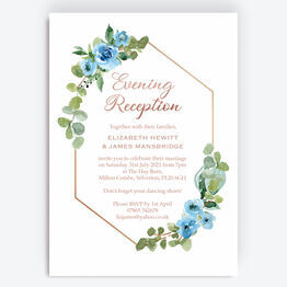 Blue & Copper Floral Evening Reception Invitation
