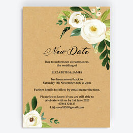 Rustic Cream Flowers 'New Date' Wedding Postponement Card