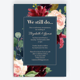 Navy, Burgundy & Blush Floral 'We Still Do' Wedding Postponement Card