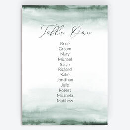 Forest Green Watercolour Table Plan Card