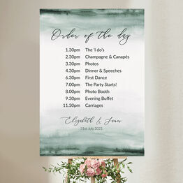 Forest Green Watercolour Wedding Order of the Day Sign