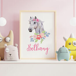 Pony / Horse with Flowers Personalised Wall Print