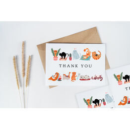 Pack of 10 Illustrated Cat Themed Thank You Note Cards