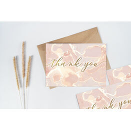 Pack of 10 Marble Blush Pink & Rose Gold Thank You Note Cards