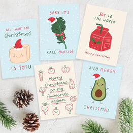 Pack of 10 Funny Vegan Themed Christmas Cards (5 Different Designs)
