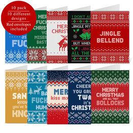 Pack of 10 Funny / Rude / Novelty Christmas Jumper Themed Cards with Envelopes