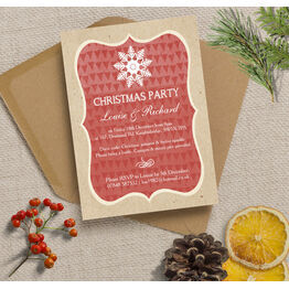 Rustic Red & Kraft Snowflake Personalised Christmas Party Invitations