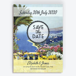 Vintage Mediterranean Postcard Wedding Save the Date