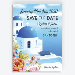 Vintage Santorini Postcard Wedding Save the Date