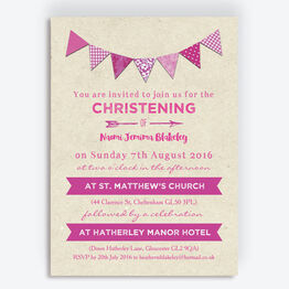 Vintage Pink Bunting Christening / Baptism Invitation
