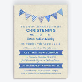 Vintage Blue Bunting Christening / Baptism Invitation