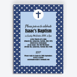 Navy Blue Stars Personalised Christening / Baptism Invitation