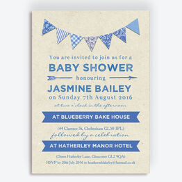 Vintage Blue Bunting Baby Shower Invitation
